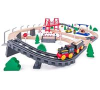 Woody Juego de ferrocarril de 80 Piezas con Locomotora a Pilas y Juguete para Colgar Puente