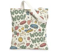 Woof - Bolsa de lona para mujer, diseño de hueso, color pastel, lavable, reutilizable, ideal para viajes de compras, Pastel, 13x15 Inch