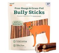 WOOF Bully Sticks - Golosinas para perros, palitos masticables para perros, golosinas masticables de larga duración, productos para perros hechos con carne de res alimentada con pasto, palitos de 6
