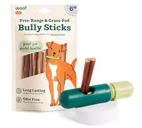 WOOF BullySafe and Bully Sticks - Palitos masticables nutritivos para perros y soporte para palos de matón para un juego seguro y duradero - No más puntas tragadas - Palitos de 6 pulgadas - Paquete de