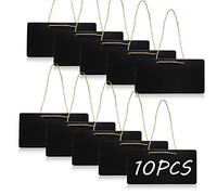 Woohome 10 mini pizarras con cuerda colgante, pizarra de madera borrable para fiestas, bodas, Acción de Gracias, Pascua