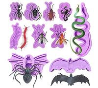 Woohome 10 Pz Moldes de Silicona para Fondant, Moldes para Fondant de Insecto, Serpiente Murciélago Araña Moldes de Silicona para Proyectos Artesanales, Decoración de Pasteles