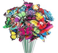 Woohome 100 Pz Estacas de Mariposas de Jardín, 4 Talla Adornos Coloridos de Mariposas, Estacas de Mariposa Impermeables para Exteriores Patio Plantador Maceta Primaver Jardín Decoración