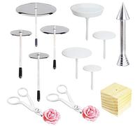 Woohome 12 Pz Nails Cake Flower, Pastel de Uñas de Flores Decoracion, Tijeras de Flores de Plástico y Soporte de Madera, Dispensadores de Pastel de Glaseado para pasteles, decoración de bizcochos