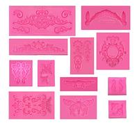 Woohome 12 Pz Relieve Retro Decoración Fondant Silicona Molde, Barroco Vintage Silicona Fondant Molde, Moldes de Silicona para Decorar Barroco para Decoración de Pasteles