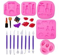 Woohome 14 Pz Moldes de Fondant Moldes de Maquillaje para Tartas, 3D Moldes de Pastel de Silicona Fondant para Postres Dulces Suministros Para Pasteles