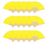 Woohome 15 Pz Ventilador de Papel de Bambú Plegable Mano Ventilador para Decoraciones de Bodas, Fiestas, Bailes, DIY (Amarillo)