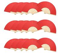 Woohome 15 Pz Ventilador de Papel de Bambú Plegable Mano Ventilador para Decoraciones de Bodas, Fiestas, Bailes, DIY (Rojo)