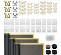 Woohome 20 Hojas de Papel de Regalo Con Borde Dorado, 58 cm Papel Envolver Flores, Alfileres de Diamante, Cintas, Arte y Artesanía, Negro