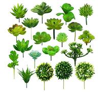 Woohome 20 Piezas Suculentas Artificiales Verdes, Plantas Decorativas Surtidas para Hogar, Jardín, Interior