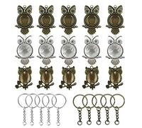 Woohome 20 Pz Búho Bases de Colgante Redondos con 20 Pz Glass Dome Azulejo Cabochon, 10 Pz Anillas Llaveros para Hacer Joyas, llavero