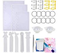 Woohome 26 Pz Molde Silicona Resina Cubierta de Cuaderno Marcador con Anillos de Libro y Taza de Medición de Silicona para Cuadernos, Marcador DIY (A5 A6 A7)