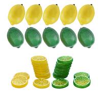 Woohome 30 Pz Artificiales Amarillo Limón 10 Pz Simulación Limón Artificial Realista 20 Pz La Rebanada Falsa del Limón para Decoración, Accesorios para Fotografías, Amarillo y Verde
