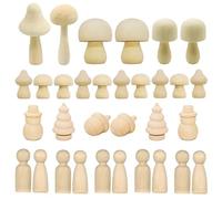 Woohome 32 Pz Muñecas de Madera Peg Muñeca de Clavija de Madera Champiñón, Muñeco de Nieve, Arbol de Navidad para Pintar, Regalo para Guardería, Manualidades