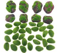 Woohome 38 Pz Musgo Artificial Rocas Decorativas, 30 Pz Verde Piedras de Musgo, 8 Pz Arena Roja de Musgo Artificial para Jardines de Hadas, Arreglos Florales, Manualidades