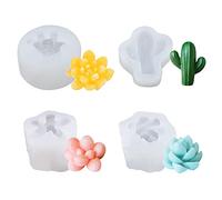 Woohome 4 Pz Moldes de Fondant de Suculentas, Moldes de Silicona para Cactus y Plantas Suculentas Molde de Silicona para Fondant ara Chocolate, Decoración de Tartas, Candela