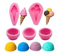 Woohome 5 Pz Moldes de Fondant, Moldes de Silicona 3D con Forma de Bola de Helado Moldes de Pastel de Silicona Fondant para Pastel Chocolat Decoración, Jabón de Vela de Bricolaje