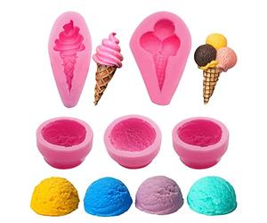 Woohome 5 Pz Moldes de Fondant, Moldes de Silicona 3D con Forma de Bola de Helado Moldes de Pastel de Silicona Fondant para Pastel Chocolat Decoración, Jabón de Vela de Bricolaje