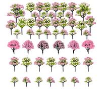 Woohome 50 árboles en miniatura de modelos mixtos, accesorios rosados, modelo tren, paisaje, arquitectura, árboles falsos para modelo de construcción, modelo de paisaje sin bases para manualidades