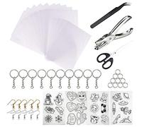 Woohome 52 Pz Kit de Papel Termoencogible, 19 Pz Hojas Termoencogibles con Perforadora, Llaveros, Gancho para La Oreja y Pinzas para Artesanía Creativa