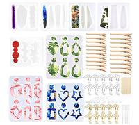 Woohome 54 Pz Molde de Resina de Silicona Horquilla, Molde Silicona Pendientes, Horquilla, Pendientes y Anillos de Salto para Decoraciones de Joyería de Bricolaje