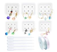 Woohome 6 Pz Molde Silicona Resina Diamante de Resina Talón con con Agujero, 5 Pz Goteros, 2 Roll String para Collar Pendiente Fabricación de Colgante Creativo Bricolaje DIY