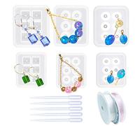 Woohome 6 Pz Molde Silicona Resina Ovalados de Resina Talón con Perlas Cuadradas con Agujero, 5 Pz Goteros, 2 Roll String para Collar Pendiente Fabricación de Colgante Creativo Bricolaje DIY