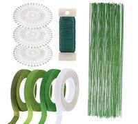 Woohome 7 Pz Herramienta Florales, 1.2CM Floral Verde Stem Tape, Alambre Floral Wire 26, Alambre Floral de Calibre 22 y 100 Pz Aguja de Bolas