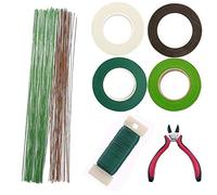 Woohome 8 Pz Herramienta Florales 1/2 Cinta Floral Verde y Marrón Stem Tape, Alambre Floral de Calibre 22, Alambre Floral Wire 26 y 4 1/2 Inch Cortador de Alambre
