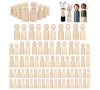 Woohome 80 Pz Madera Peg Inacabado Personas de Madera para Pintura, 4 Tamaños