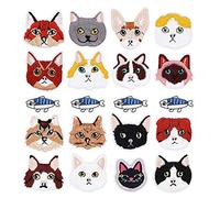 Woohome Gato y Pez Parche de Ropa, 20 Pz Patch Sticker, Parches Ropa Termoadhesivos Gato Bufandas para Ropa, Mochila, Gorras, Repara El Palo de Agujero