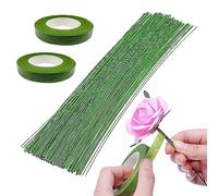 Woohome Herramientas Arreglo Floral Set, Alambre de Tallo Alambre Floral 23.5 Pulgadas Alambre de Calibre 26 (0,5 mm) 200 Piezas y 2 Rollos Cinta de Ramo Autoadhesiva