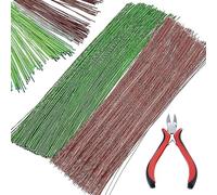 Woohome Herramientas Arreglo Floral Set, Alambre de Tallo Alambre Floral 23.5 Pulgadas Alambre de Calibre 26 (0,5 mm) 400 Piezas y Cortador de Alambre Floral