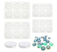 Woohome Juego de moldes de resina, 2 piezas de cuentas redondas de resina y 2 piezas de cuentas de diamante, moldes de resina epoxi con cadena para pulsera, fundición de joyas cabujón de piedras preciosas