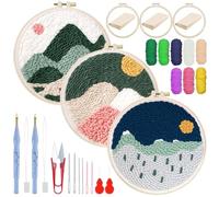 Woohome Kit de Bordado com Agulha Perfurada, Punch Needle Embroidery Kit con Patrón de Color, Aro de Plástico, Hilo e Instrucciones (Paisaje de Montaña)