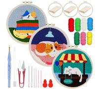 Woohome Kit de Bordado com Agulha Perfurada, Punch Needle Embroidery Kit con Patrón de Color, Aro de Plástico, Hilo e Instrucciones (Gato Perezoso)