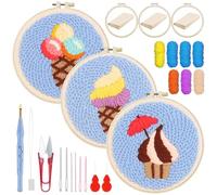 Woohome Kit de Bordado com Agulha Perfurada, Punch Needle Embroidery Kit con Patrón de Color, Aro de Plástico, Hilo e Instrucciones (Crema de Natillas)