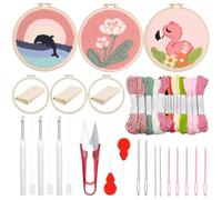 Woohome Kit de Bordado de Aguja de Perforación, Punch Needle Kit Incluye Aro de Plástico, Tela de Aguja Perforada, Hilo de Color para Adultos, Principiantes (Ballenas, Flores, Pájaros)