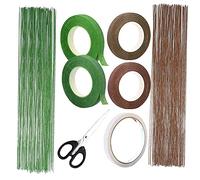 Woohome Kit de herramientas de arreglo floral, 200 unidades de calibre 26 verde y marrón oscuro, 4 cintas florales rollo, tijeras, cinta de doble cara para ramo de flores