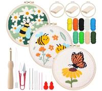 Woohome Kit de Iniciação de Bordado de Agulha de Perfuração, Punch Needle Embroidery Kit con Instrucciones, Aro de Plástico, Hilos para Principiantes, Adultos (Avispa y Mariposas)