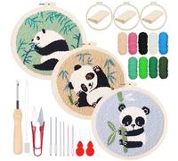 Woohome Kit de Iniciação de Bordado de Agulha de Perfuração, Punch Needle Embroidery Kit con Instrucciones, Aro de Plástico, Hilos para Principiantes, Adultos (Panda y Bambú)