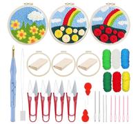 Woohome Kit Punch Needle, Kit de Bordado de Aguja de Perforación Incluye Aro de Plástico, Tela de Aguja Perforada, Hilo de Color para Adultos, Principiantes (Arcoíris y Flores)