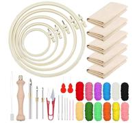 Woohome Kit Punch Needle, Kit de Bordado de Aguja de Perforación Incluye Aro de Plástico, Tela de Aguja Perforada, Hilo de Color para Adultos, Principiantes (21 Pz Kit de Entrada)