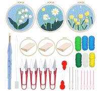 Woohome Kit Punch Needle, Kit de Bordado de Aguja de Perforación Incluye Aro de Plástico, Tela de Aguja Perforada, Hilo de Color para Adultos, Principiantes (Tulipanes y Crisantemos)