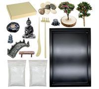 Woohome Mini kit de jardín de arena zen, mini kit de jardín zen, kit de decoración zen con arena blanca, rocas, mini sillas, torres, puentes, modelos de árboles para decoración de escritorio de