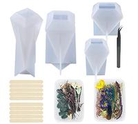 Woohome Molde de Resina, 4 Pz Cono Moldes Resina Epoxi Torre de Cristal Molde Silicona Resina con Flores Secas para Soporte de Anillo de Resina de Bricolaje, Decoración Del Hogar