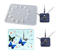 Woohome Molde de Resina de Reloj, Molde de Silicona Epoxi para Reloj de Forma de Rectángulo, 2 Set Movimiento del Reloj con Agujas para Relojes de Bricolaje Decoración Del Hogar