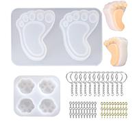 Woohome Molde Silicona Resina, 1 Pz Pata de Gato Molde de Resina de Silicona, 1 Par Pies Moldes Resina Epoxi, Pasadores de Tornillos de Ojo, Llavero para Colgante, Manualidades de Resina DIY
