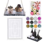 Woohome Moldes de Resina Silicona, Moldes Silicona Resina Epoxi Bandeja Rectangular Grande Moldes Resina con Borde, Lentejuelas de Flores Secas para Suministros de Resina Artesanal