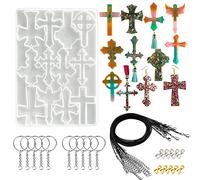 Woohome Moldes de Resina Silicona, Moldes Silicona Resina Epoxi Molde En Forma de Cruz con Hebilla Colgante, Cuerda de Cera Negra, Llavero para Colgante, Collar